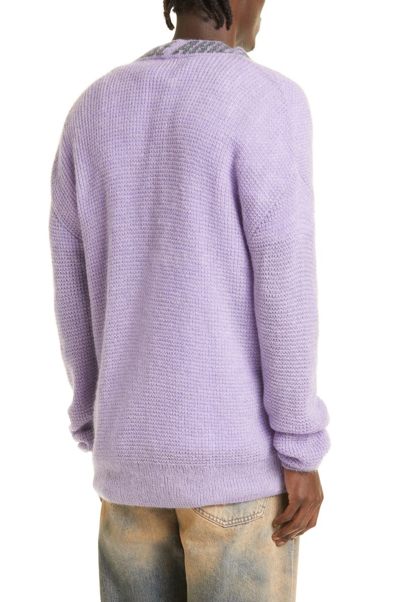 Aries Logo Jacquard Waffle Stitch V-Neck Cardigan, Alternate, color, 