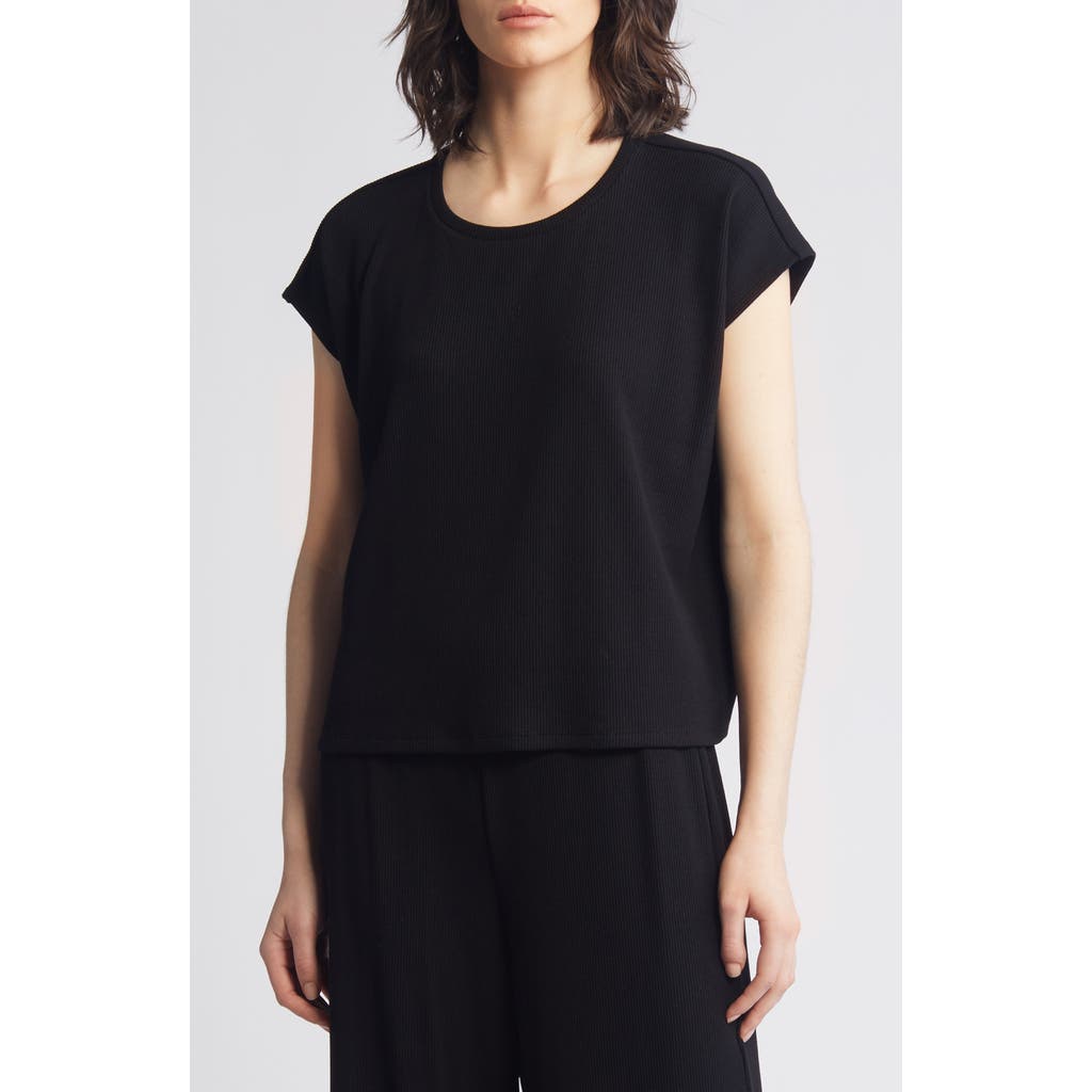 Eileen Fisher Crewneck Boxy Rib T-shirt In Black