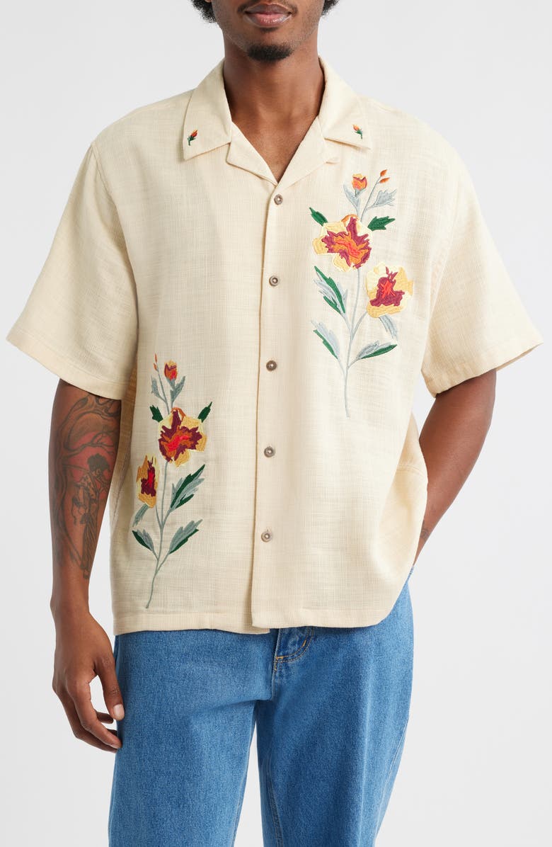 PacSun Oversize Floral Embroidered Camp Shirt, Main, color, 
