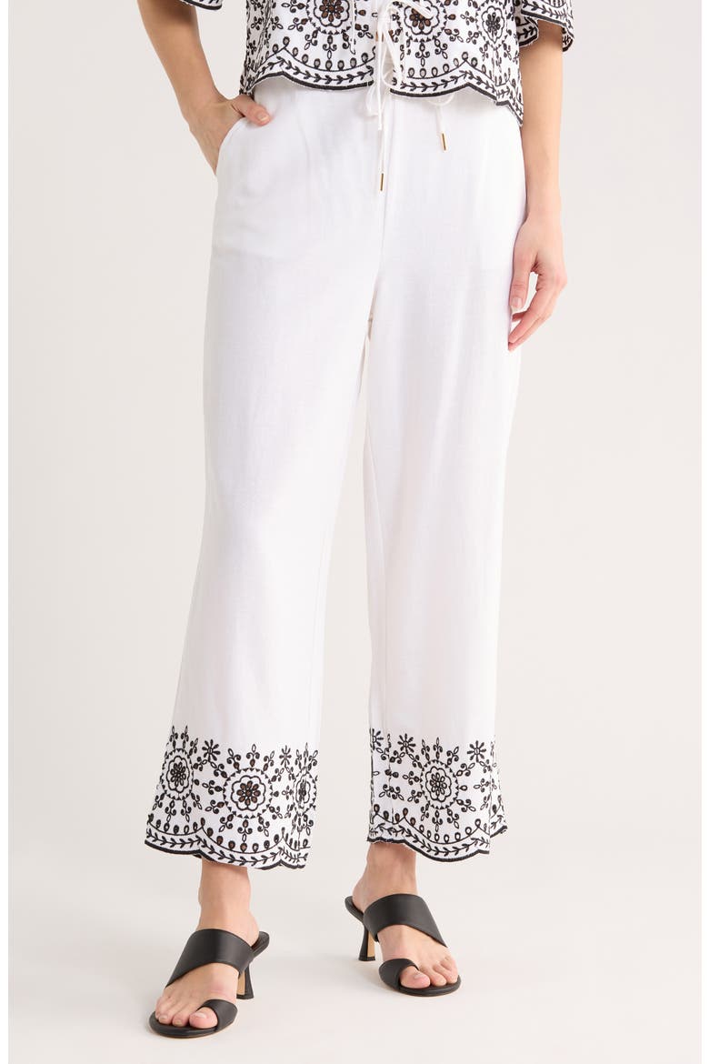 Embroidered Hem Crop Pants, Main, color, WHITE