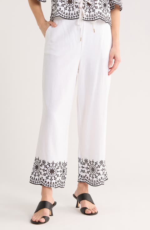 Embroidered Hem Crop Pants