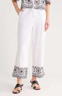Ellen Tracy Embroidered Hem Crop Pants