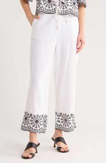 Ellen Tracy Embroidered Hem Crop Pants