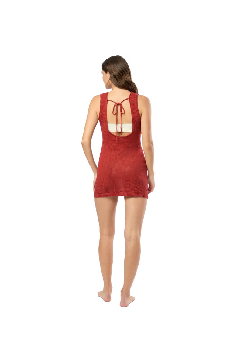 Onia Linen Knit Scoop Back Mini Dress, Alternate, color, Dark Red