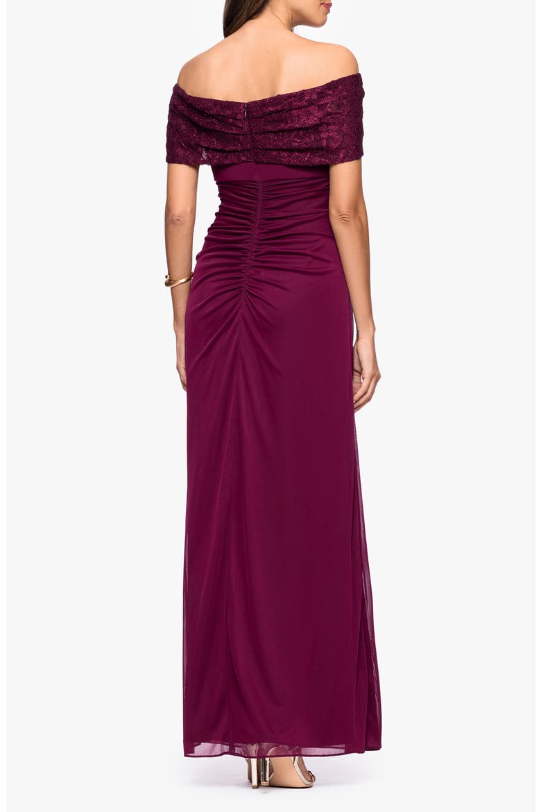 Glitter Lace Off the Shoulder Gown, Alternate, color, WINE