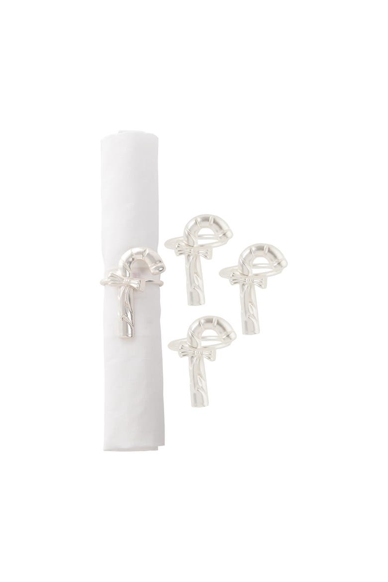 Candy Cane Napkin Ring, Set of 4, Main, color, Silver