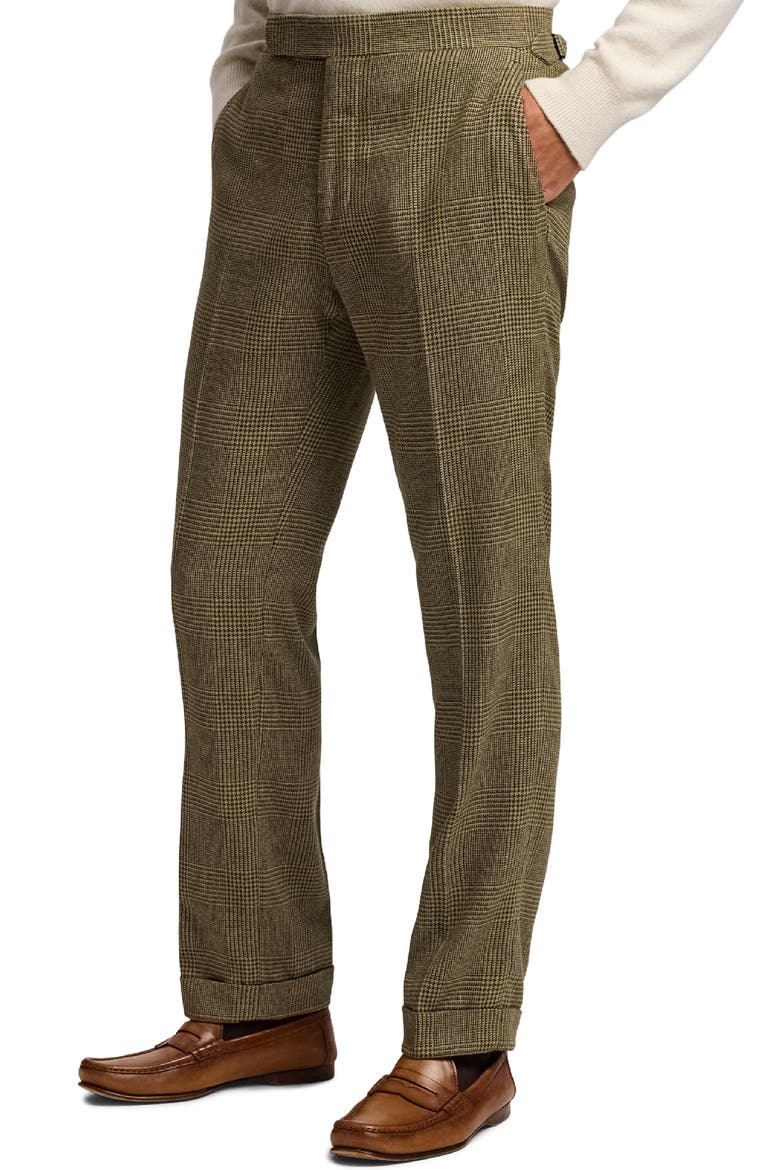 Glen Plaid Silk, Wool & Cashmere Cuffed Pants, Alternate, color, ARTICHOKE GREEN MULTI