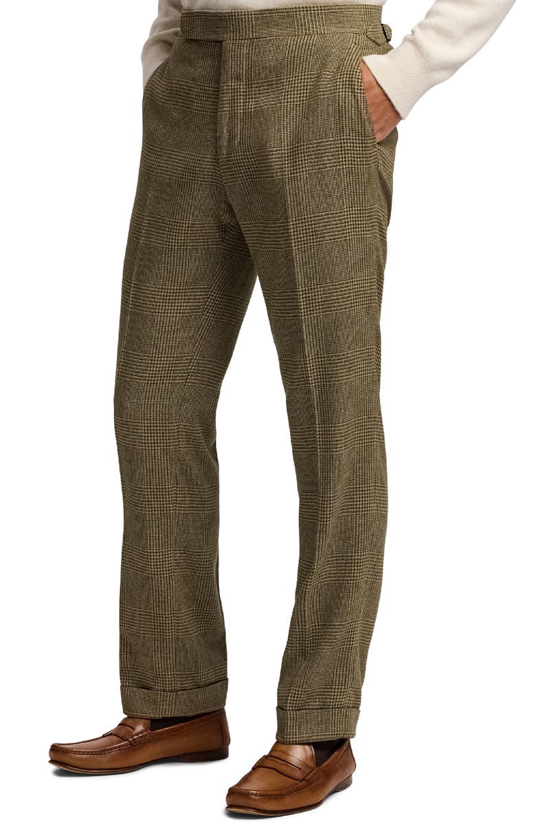 Ralph Lauren Purple Label Glen Plaid Silk, Wool & Cashmere Cuffed Pants, Alternate, color, Artichoke Green Multi