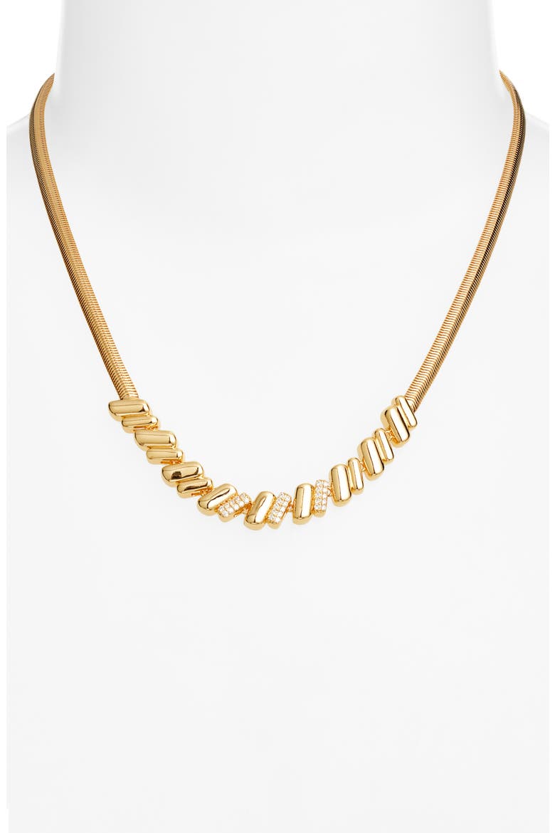 Cubic Zirconia Ridged Frontal Necklace, Alternate, color, CLEAR- GOLD