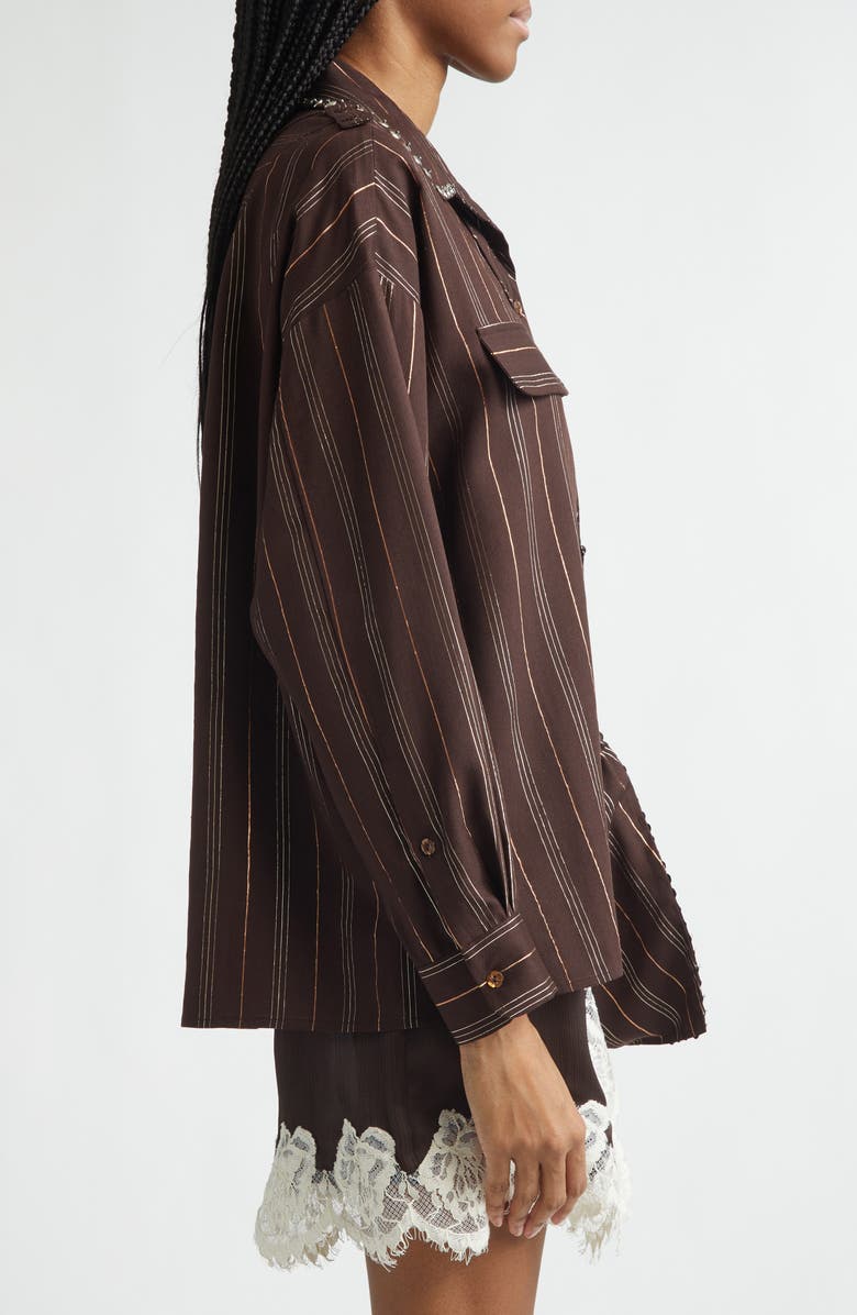 Siedrés Monina Metallic Stripe Button-Up Shirt with Removable Crossbody Pouch, Alternate, color, Dark Brown