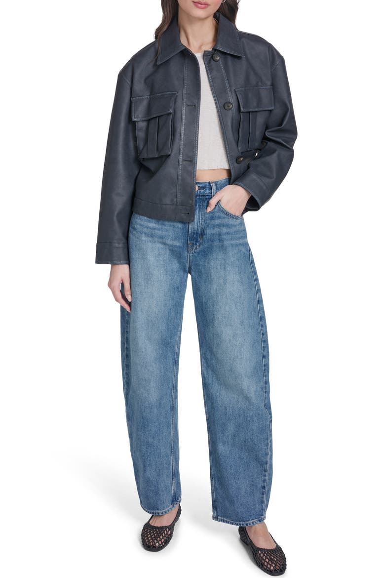 Faux Leather Shirt Jacket, Alternate, color, DARK WASH DENIM