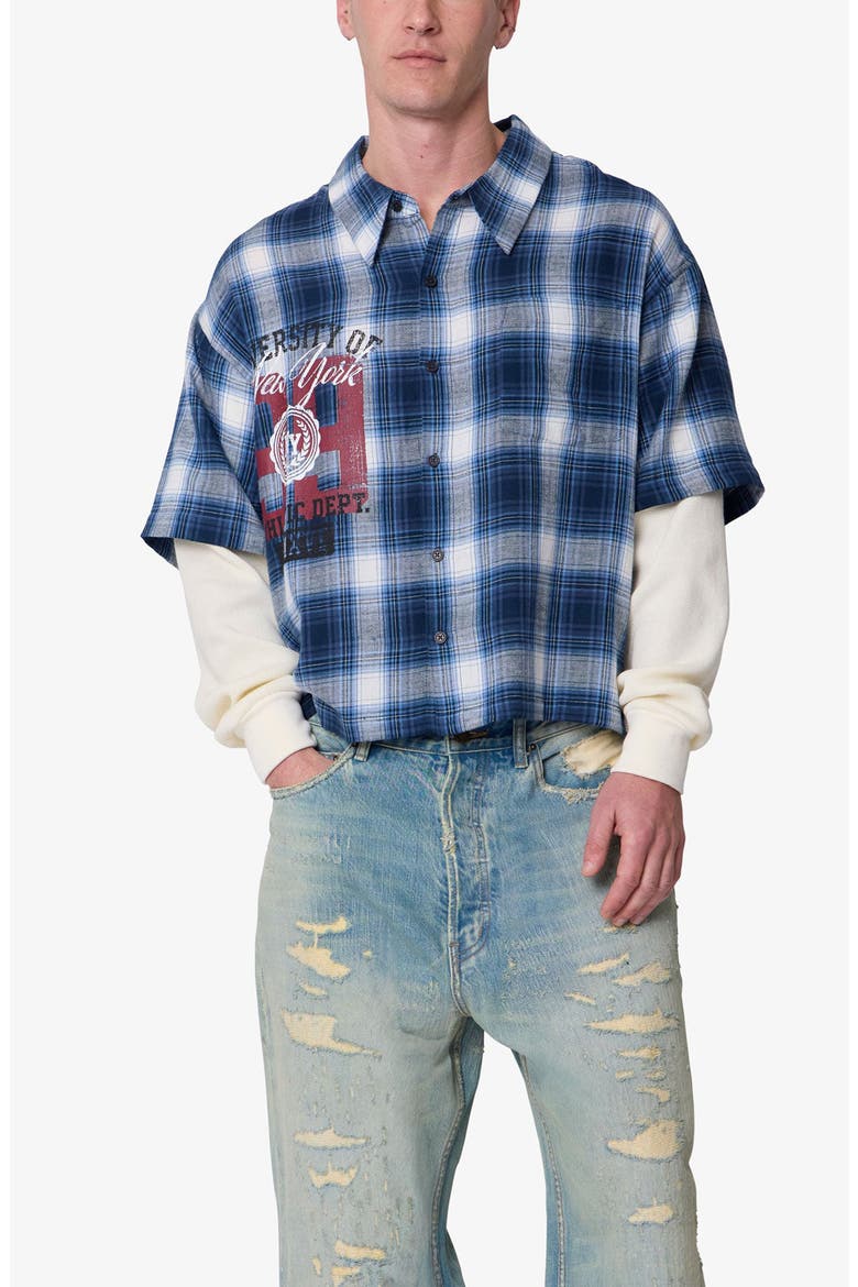 Layered Thermal Button-Up Flannel Shirt, Alternate, color, BLUE