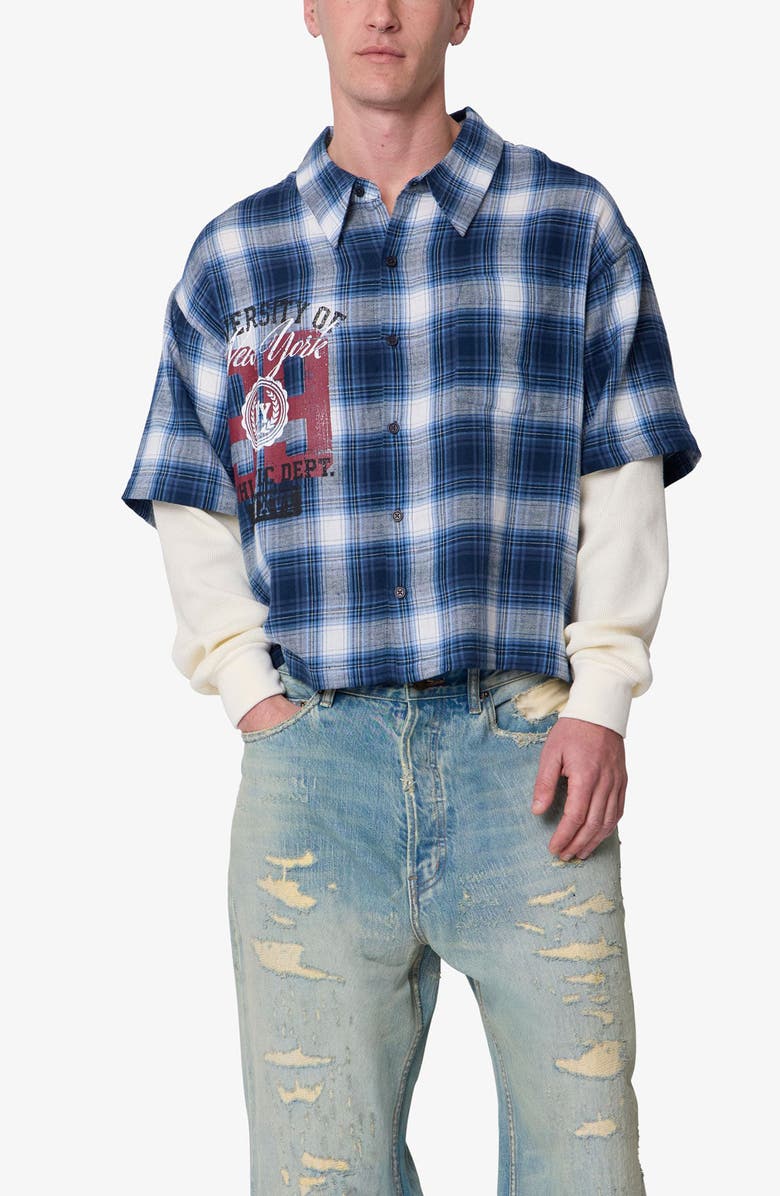 mnml Layered Thermal Button-Up Flannel Shirt, Alternate, color, 