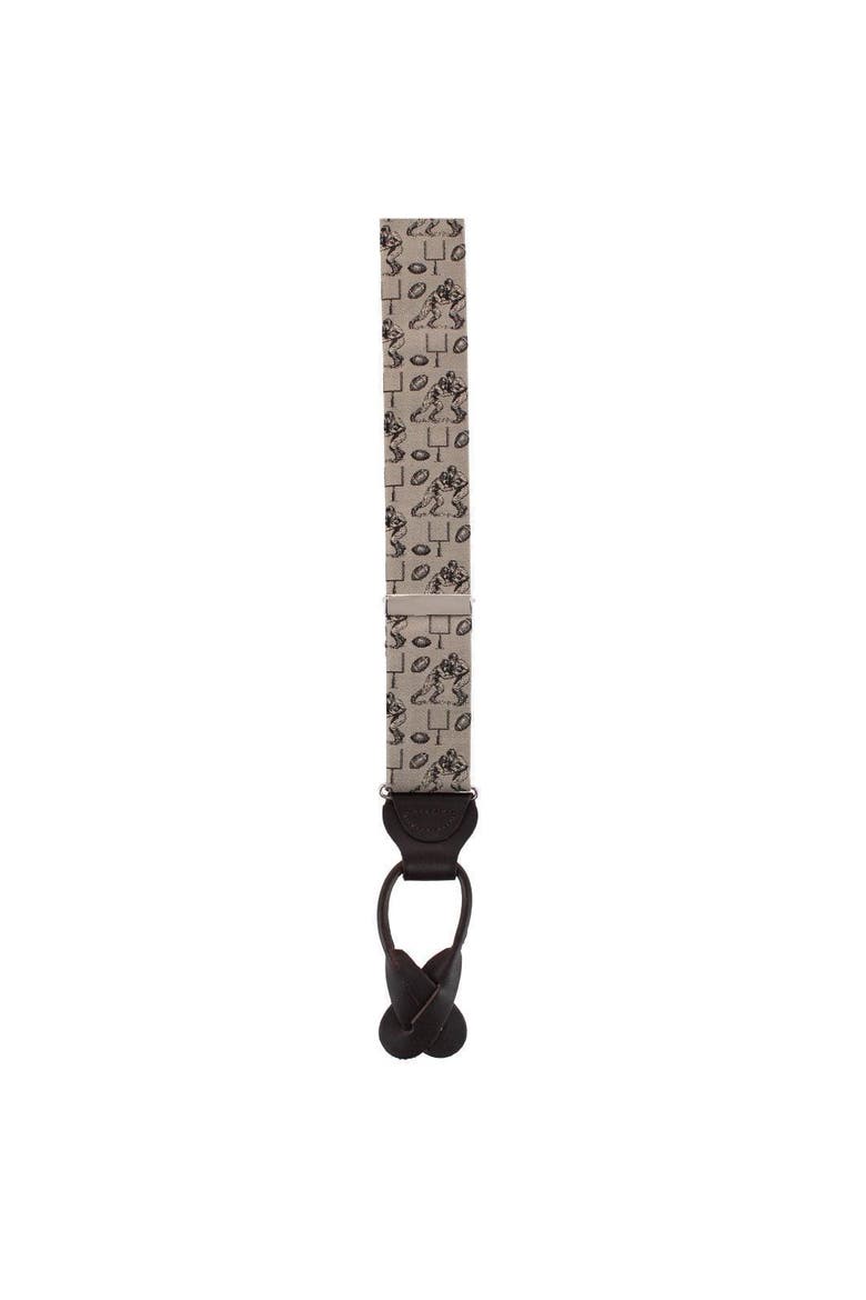 Field Goal Football Themed Novelty Silk Button End Suspenders, Alternate, color, Taupe