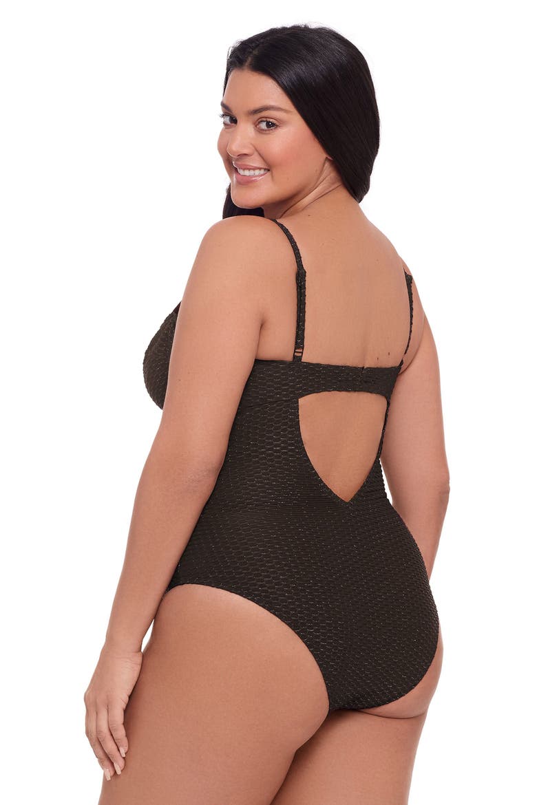 Smoothing and Sculpting Grid Textured Underwire One-Piece Swimsuit, Alternate, color, Onyx Black