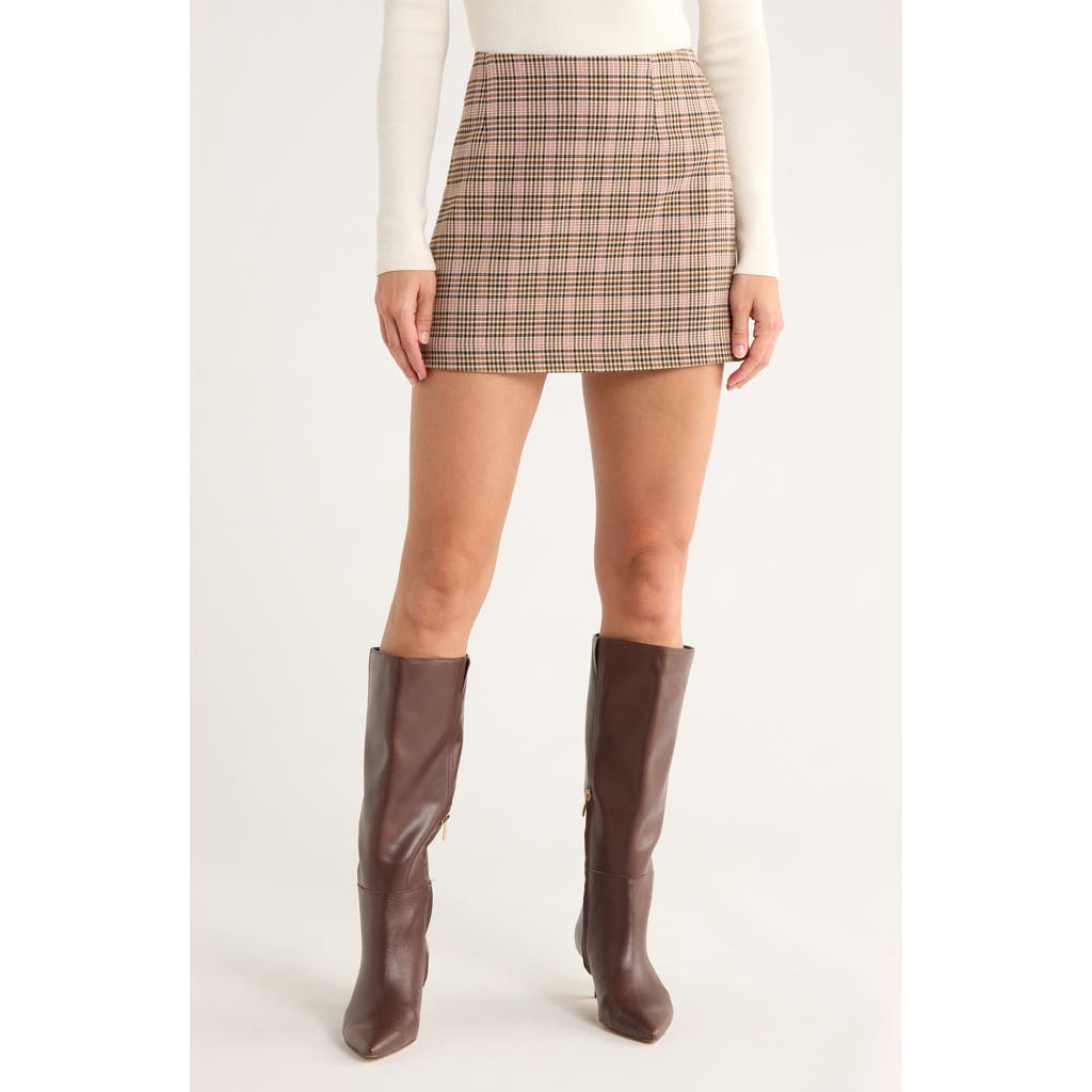 French Connection Check Plaid Patch Pocket Miniskirt In Brown