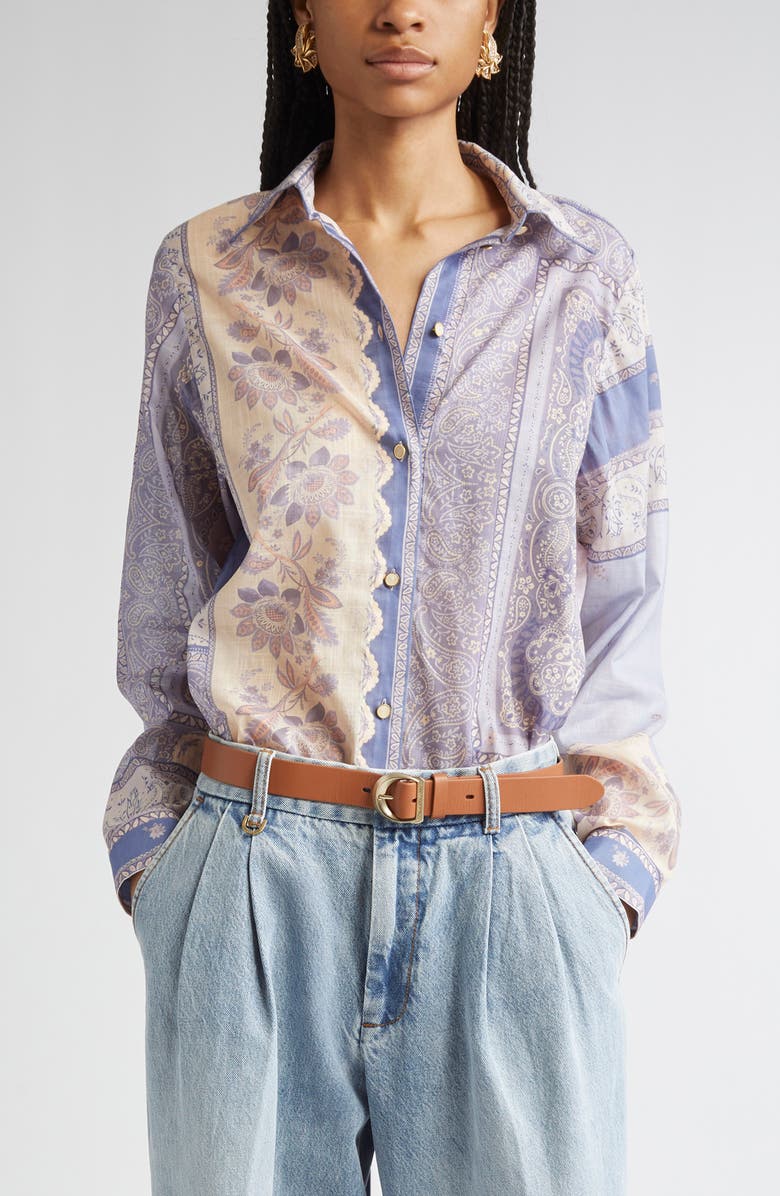 Zimmermann Lucky Bandana Print Relaxed Cotton Button-Up Shirt, Main, color, Blue Bandana