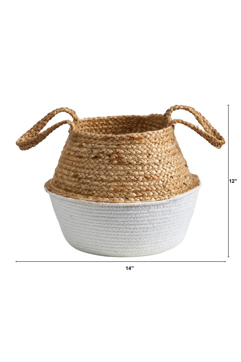 14-in Boho Chic Handmade Cotton & Jute White Woven Basket Planter, Alternate, color, Beige