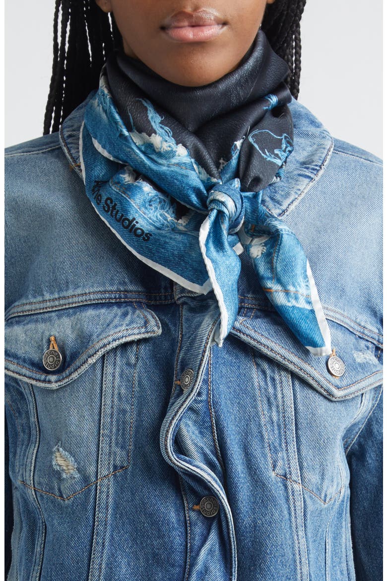 Vasco Denim Skeleton Trompe l'Oeil Silk Scarf, Alternate, color, BLACK/ BLUE