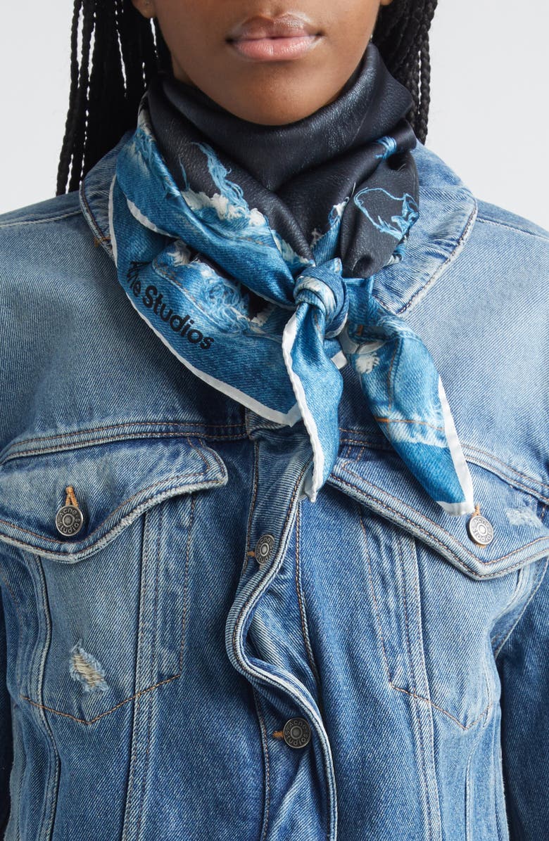 Acne Studios Vasco Denim Skeleton Trompe l'Oeil Silk Scarf, Alternate, color, Black/ Blue