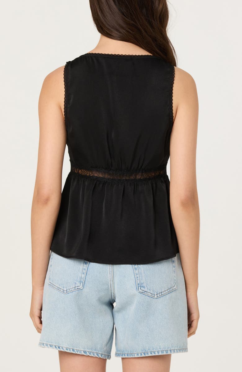 ASTR the Label Tie Front Lace Trim Satin Tank Top, Alternate, color, Black