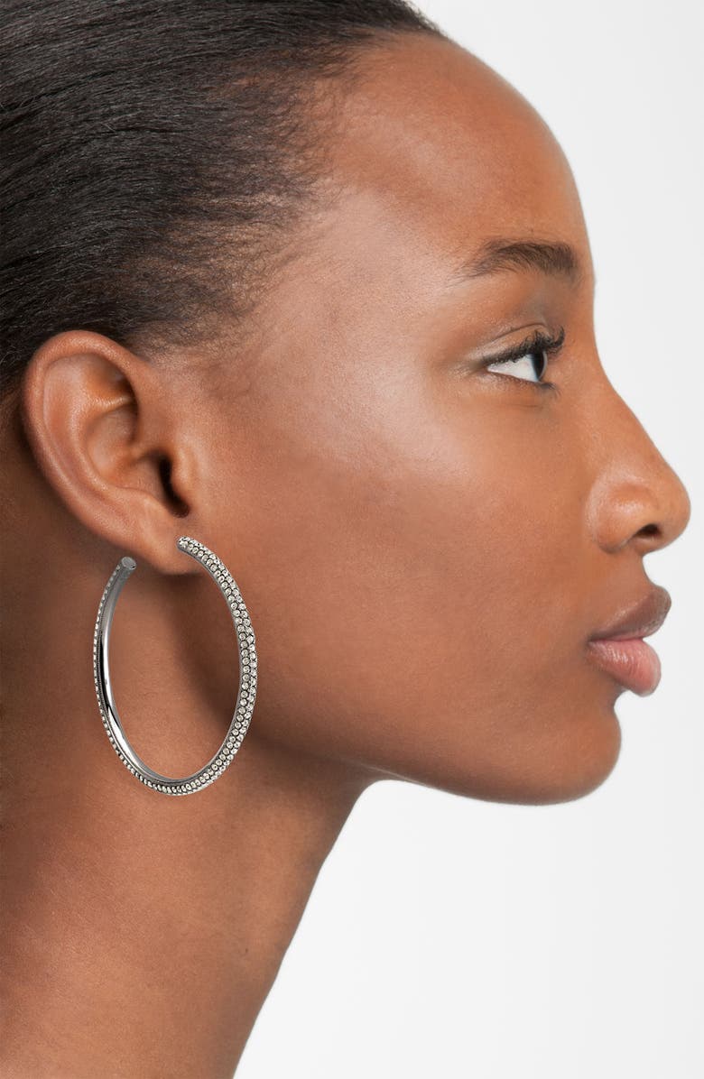 Nadri Large Pavé Crystal Hoop Earrings, Alternate, color, Silver