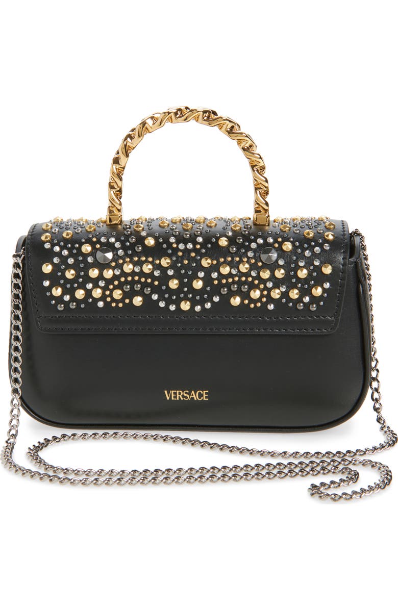 Versace Mini La Medusa Studded Leather Top Handle Bag, Alternate, color,