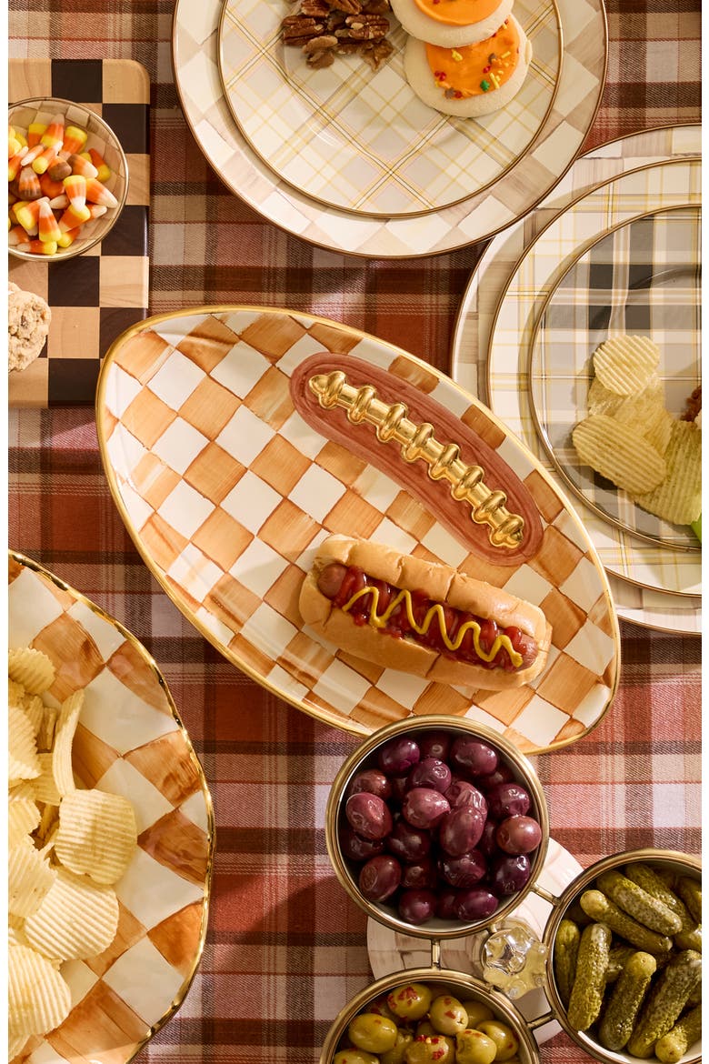 Ginger Check Football Ceramic Serving Tray, Alternate, color, ORANGE