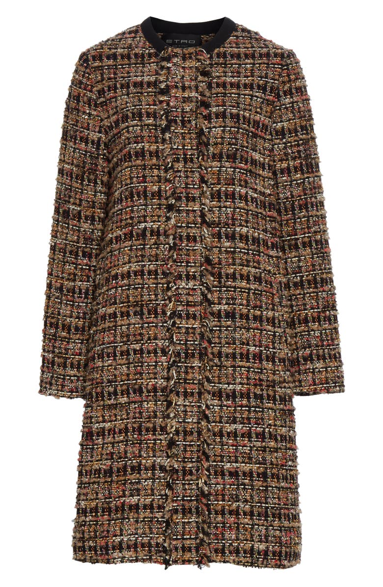 Etro Long Cotton Blend Tweed Coat, Alternate, color, 