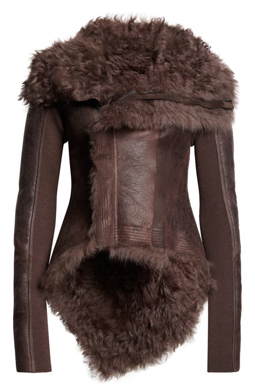 Rick Owens Sphinx Naska Genuine Shearling Moto Jacket In Brown