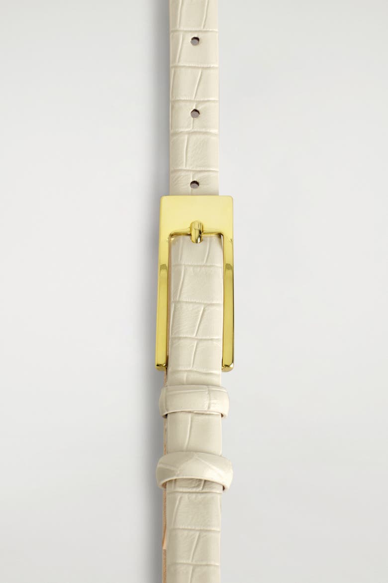 Elongated-buckle Leather Belt, Alternate, color, IVORY / CROC EFFECT