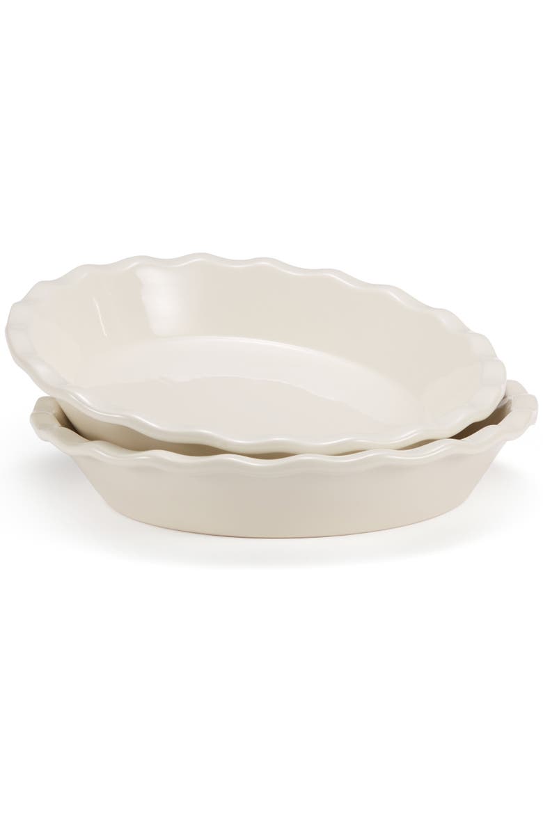 Ceramic Deep Pie Dish with Wave Edge, Main, color, Ivory