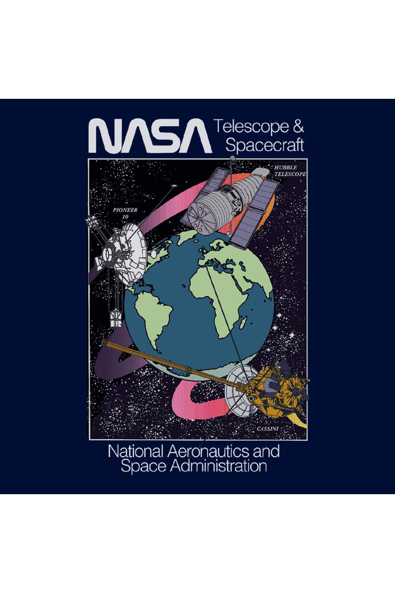 Boy's NASA Telescope and Spacecraft  Graphic T-Shirt, Alternate, color, Navy Blue