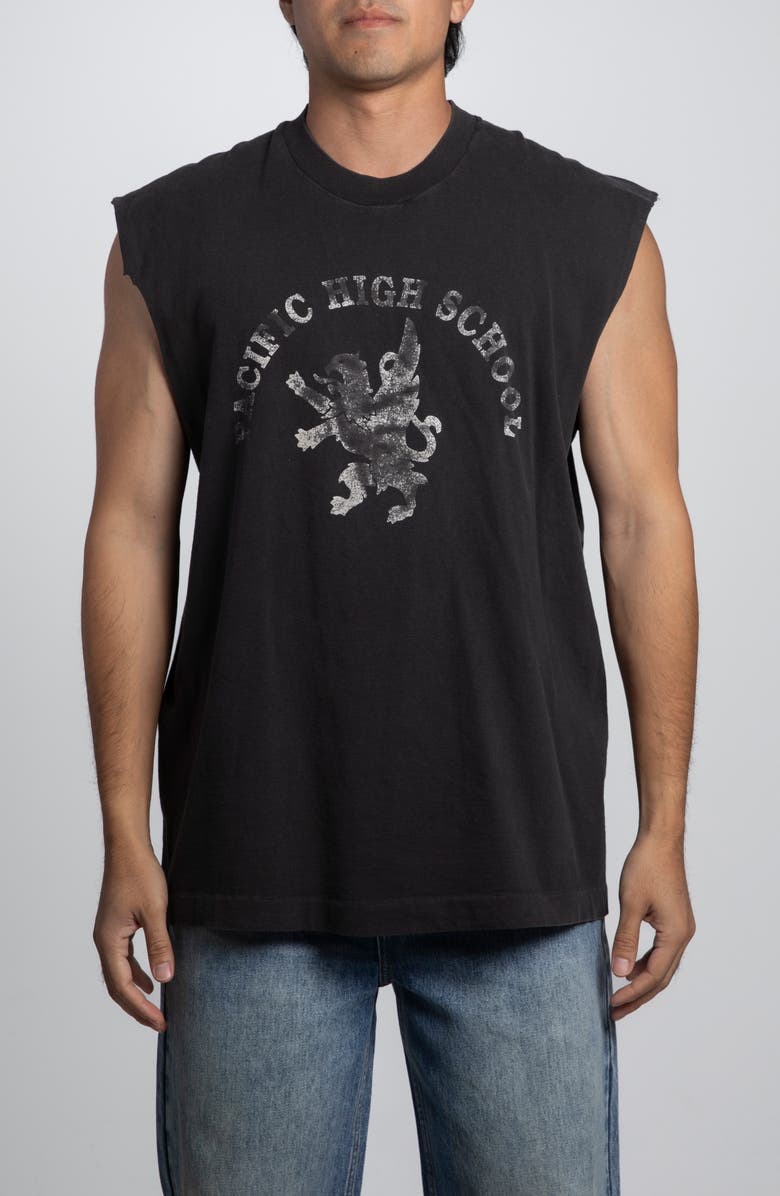 Elwood Vintage Pacific High School Cutoff Tee, Main, color, Black