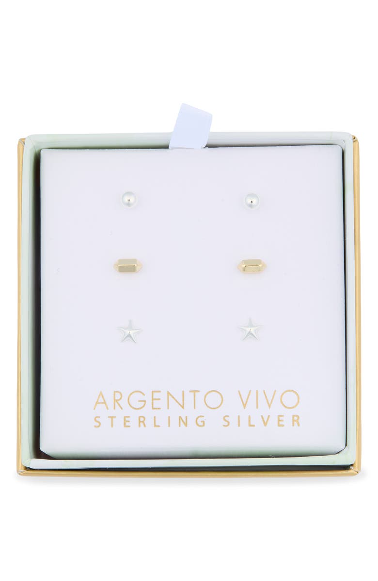 Argento Vivo Sterling Silver Set of 3 Two-Tone Stud Earrings, Main, color, Gold/ Silver