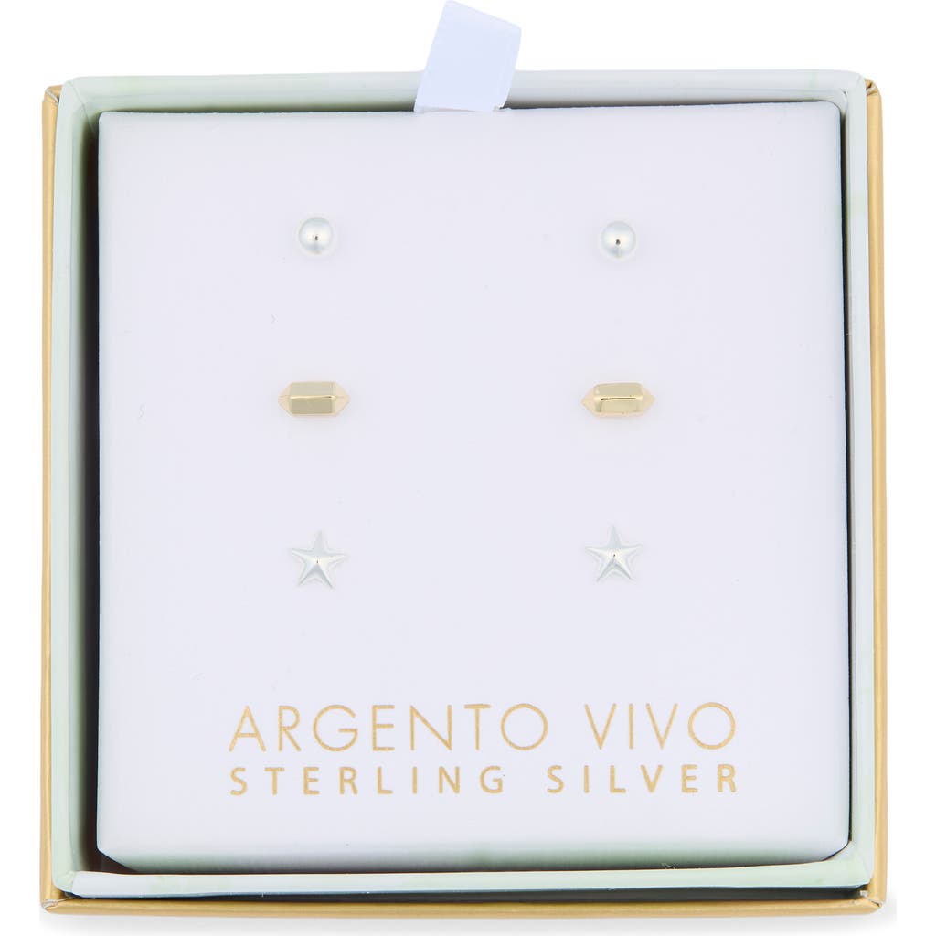 Argento Vivo Sterling Silver Set Of 3 Two-tone Stud Earrings In Multi