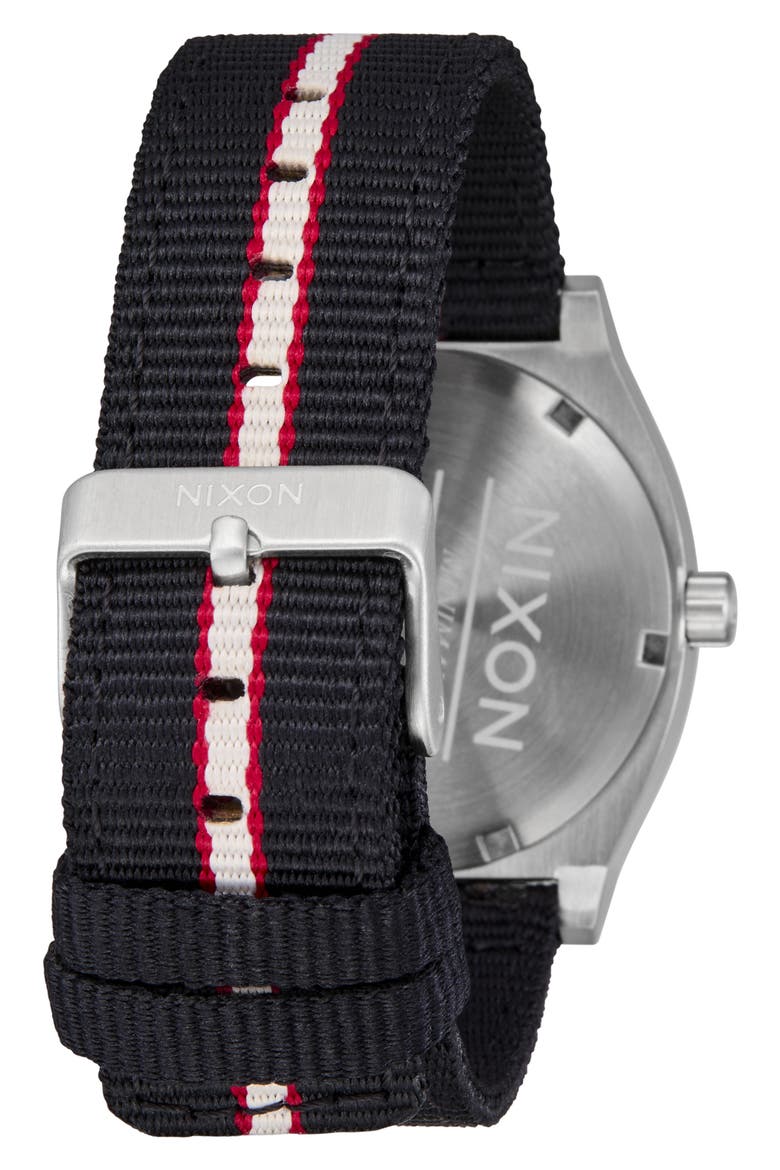 Time Teller Leather Strap Watch, 37mm, Alternate, color, SILVER/ ROSEWOOD/ BLACK STRIPE