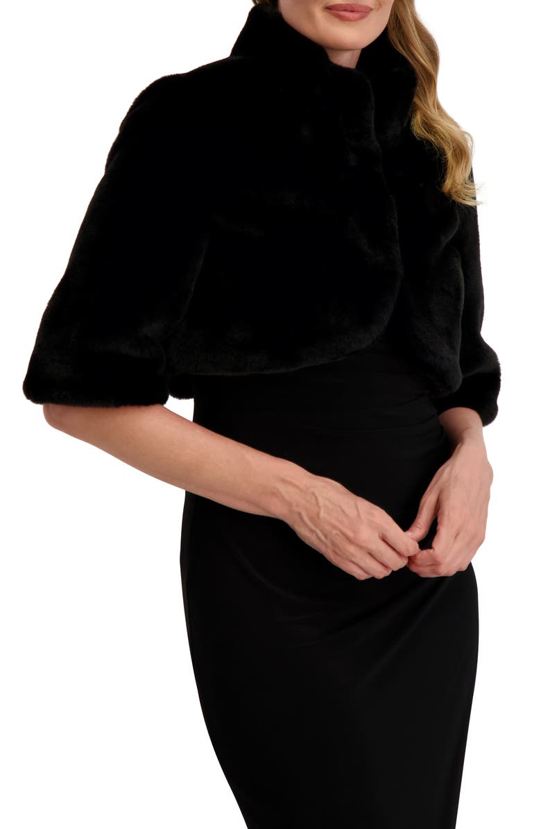 Laundry by Shelli Segal Mock Neck Faux Fur Shrug, Alternate, color, Noir