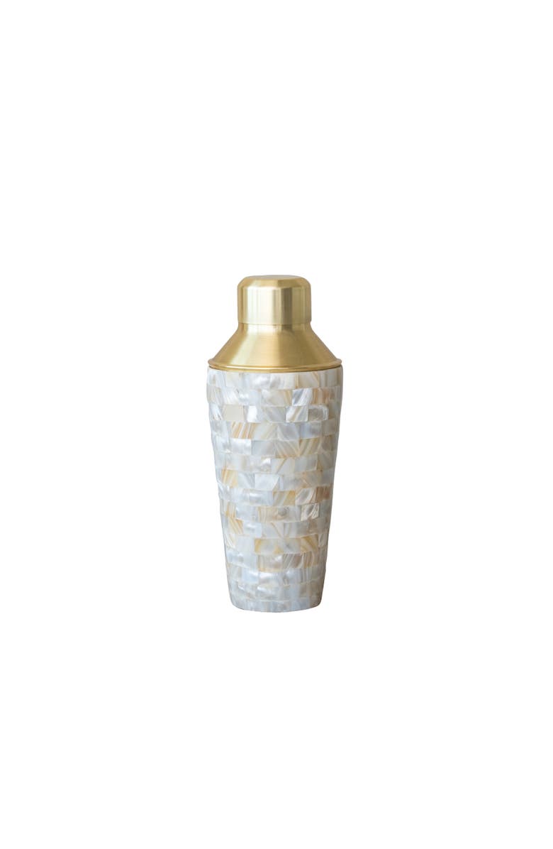 Storied Home 24-Ounce Stainless Steel and Mother of Pearl Inlaid Cocktail Shaker, Gold Finish and Natural, Main, color, White