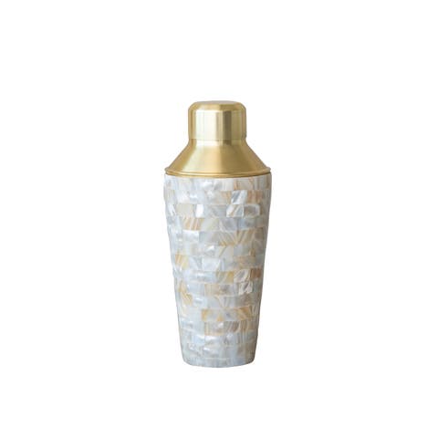 24-Ounce Stainless Steel and Mother of Pearl Inlaid Cocktail Shaker, Gold Finish and Natural