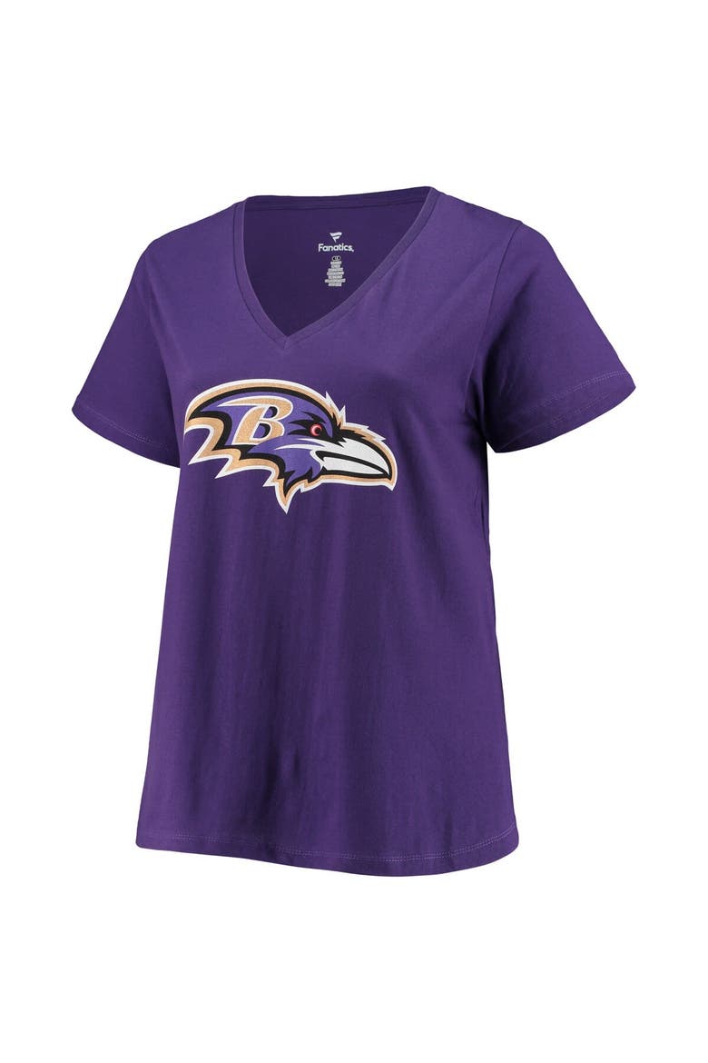 Women's Lamar Jackson Purple Baltimore Ravens Plus Size Fair Catch Name & Number V-Neck T-Shirt, Alternate, color, Purple