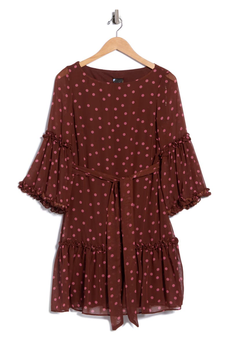 Polka Dot Chiffon Dress, Main, color, MOCHA ROSE