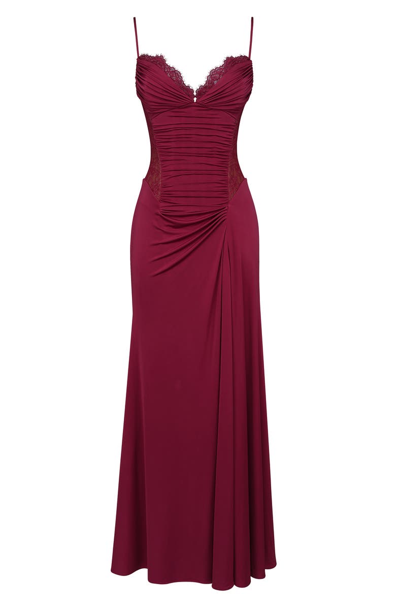 HOUSE OF CB Sabrine Lace Trim Corset Gown, Alternate, color, Wine