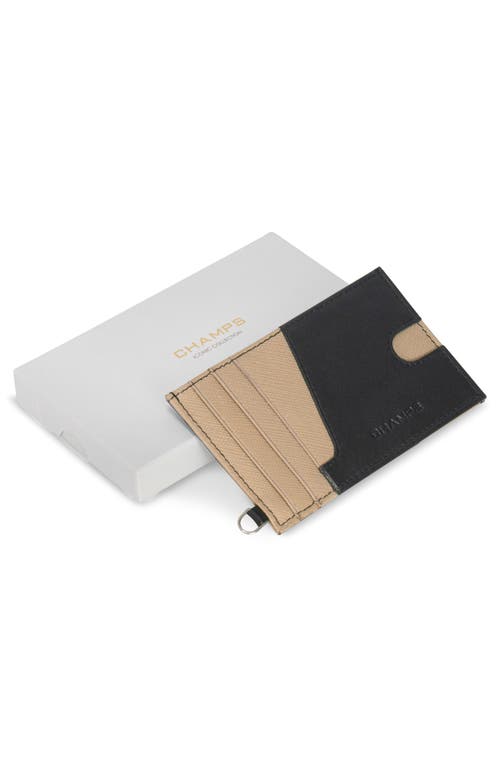 Champs Iconic Leather Card Case In Black/ivory