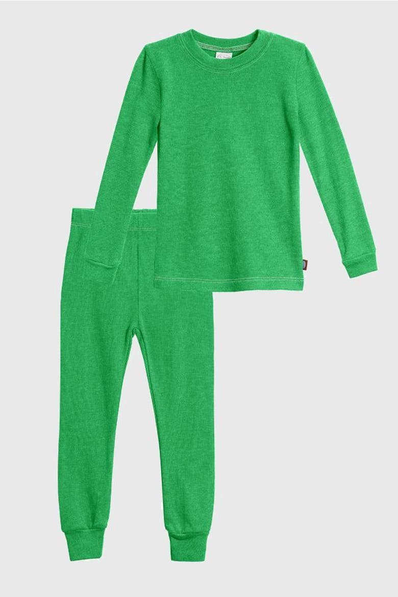 Girls Soft & Cozy Thermal Long Johns 2-Piece Set, Alternate, color, Elf Green