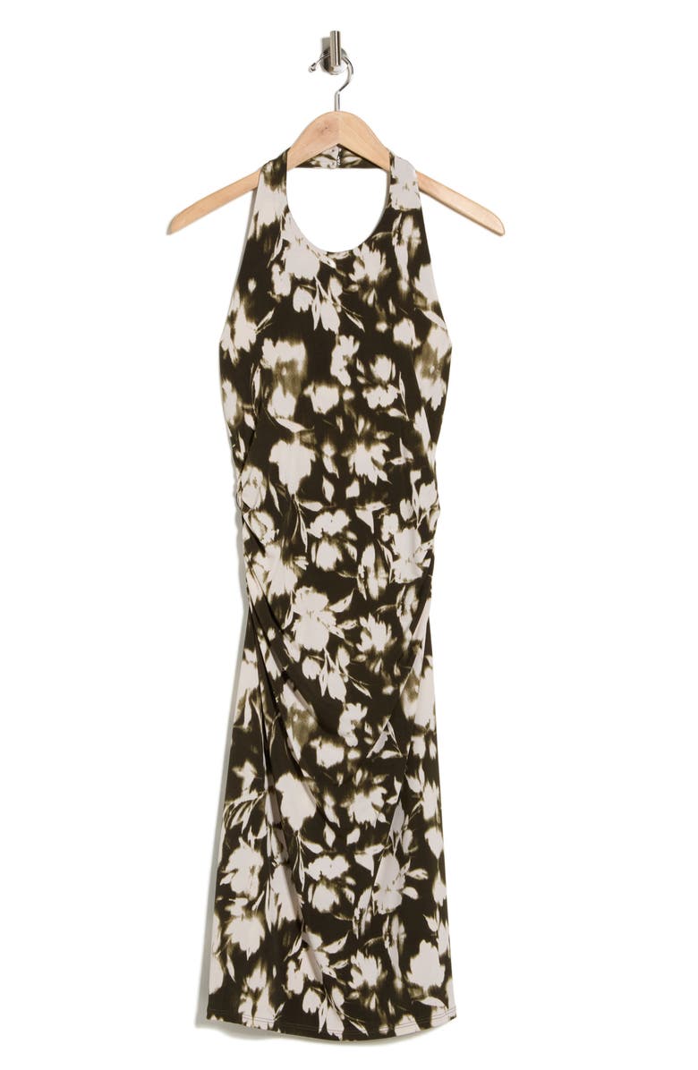 WEST K Ruched Halter Midi Dress, Main, color, Olive Tan Floral