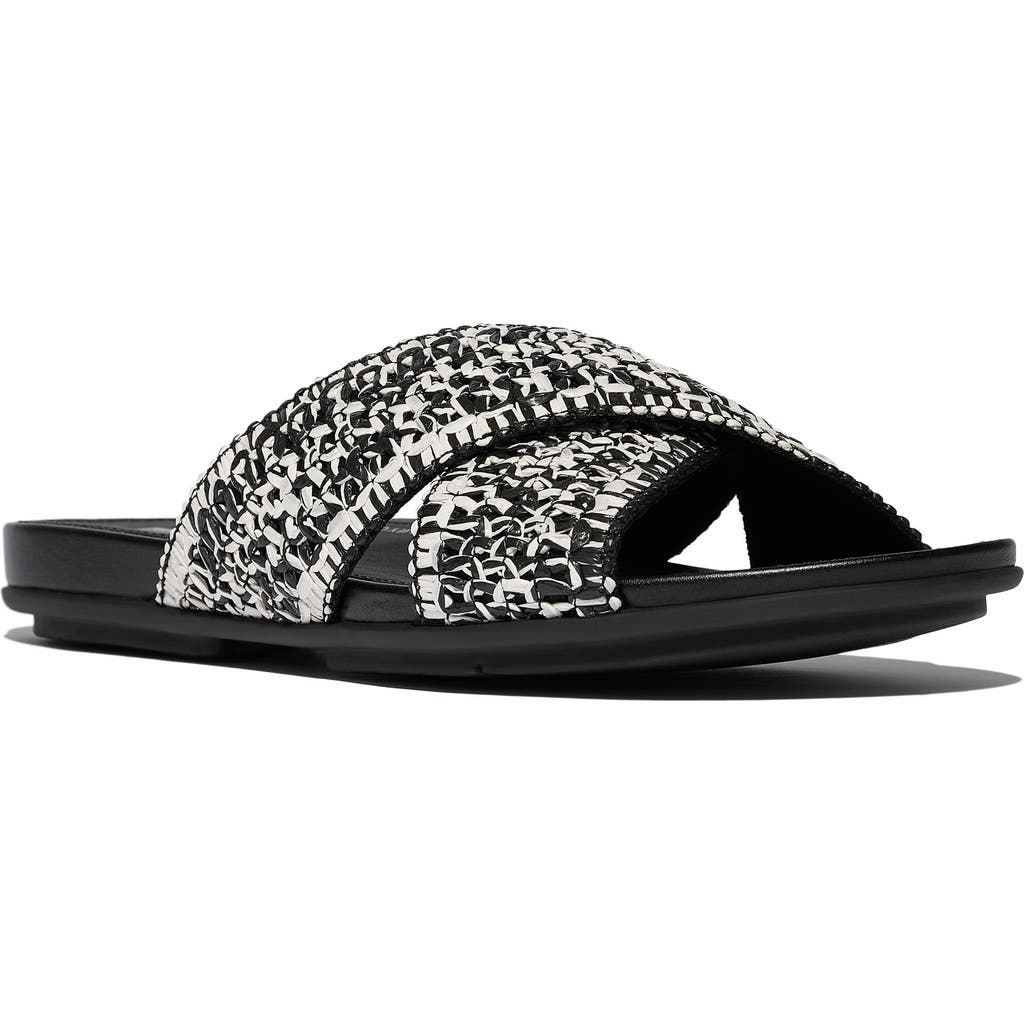 Fitflop Gracie Woven Slide Sandal In Black/ivory Mix