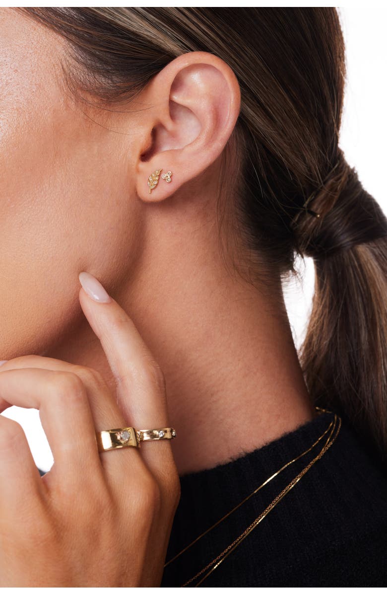 ELLIOT YOUNG LEAF 14K GOLD DIAMOND STUD EARRINGS, Alternate, color, Gold