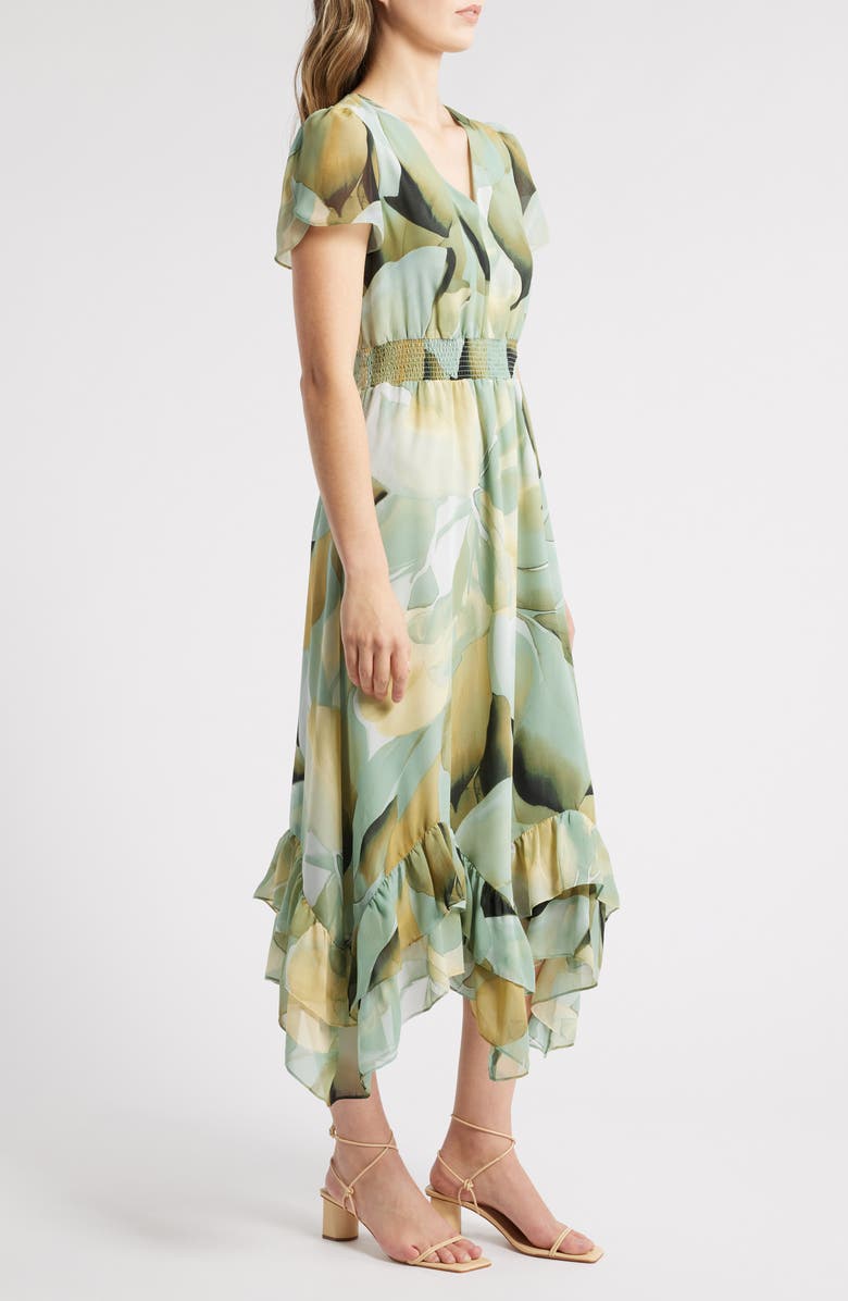 Anne Klein Abstract Print Handkerchief Hem Chiffon Dress, Alternate, color, 