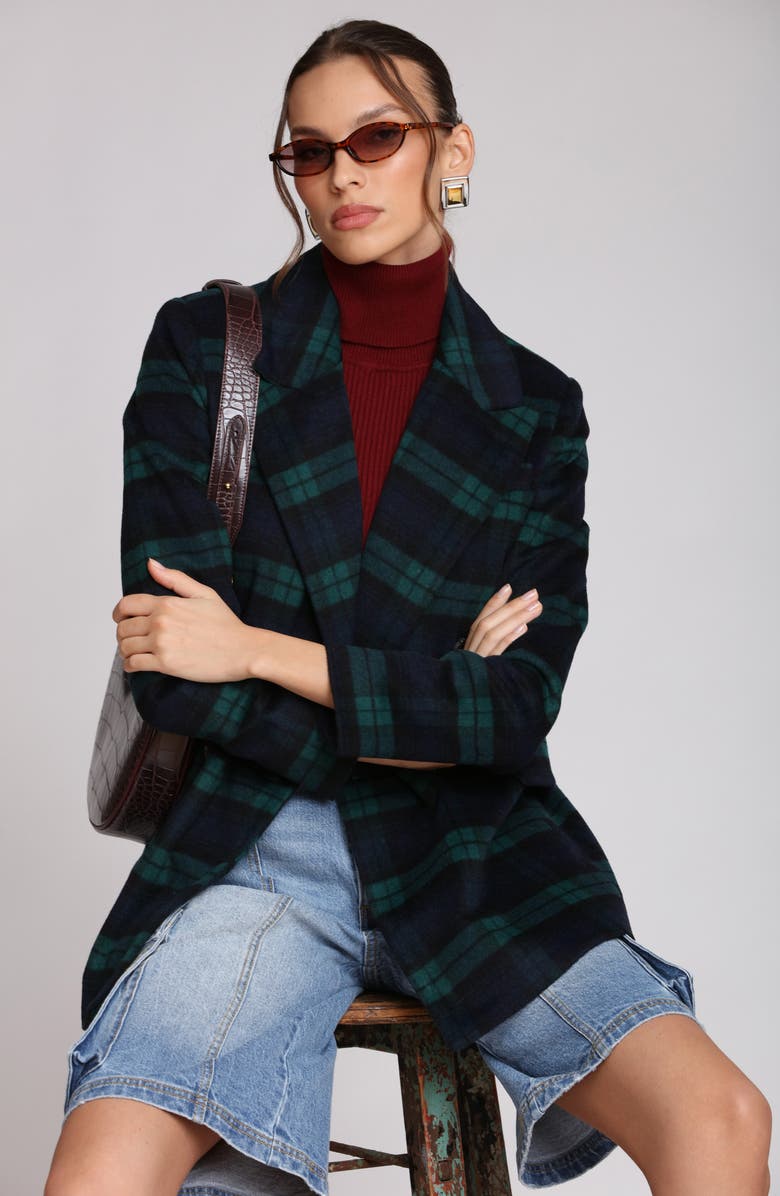 Avec Les Filles Blackwatch Plaid Double Breasted Blazer, Alternate, color, Black Watch Plaid
